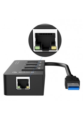 USB-хаб ORICO USB 3.0 3 порти + RJ45 (HR01-U3-V1-BK-BP)