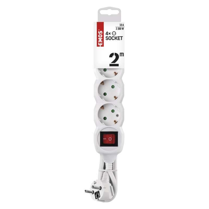 Фильтр питания Emos (P1422) с выключателем, 4 розетки, 2м, White