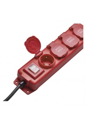 Фільтр живлення Emos (P14251) з вимикачем, 4 розетки, 1.5 мм2, 5м, Red