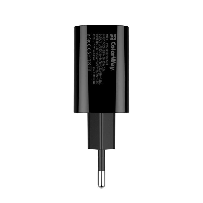 Мережевий зарядний пристрій ColorWay (1USB Type-C PDx3A;1USBx4A) Black (CW-CHS025QPD-BK)