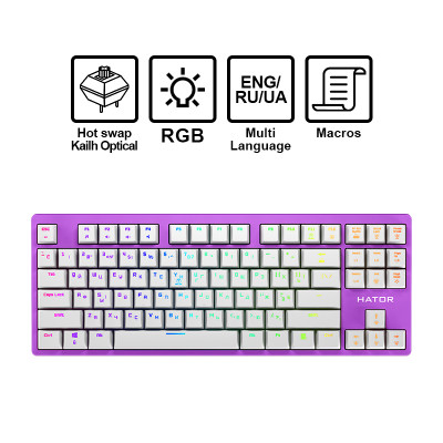 Клавіатура Hator Rockfall EVO TKL Optical Ukr (HTK-633) Lilac USB