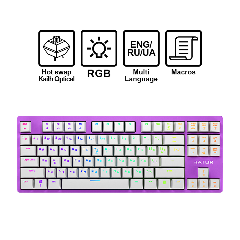 Клавиатура Hator Rockfall EVO TKL Optical Ukr (HTK-633) Lilac USB