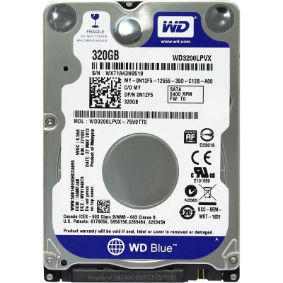 Накопичувач HDD 2.5" SATA  320GB WD Blue 5400rpm 8MB (WD3200LPVX) Refurbished