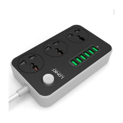 Мережевий фільтр Ldnio (SC3604/19045) 3 розетки, 6 USB, 2 м, Black/Grey