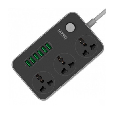 Мережевий фільтр Ldnio (SC3604/19045) 3 розетки, 6 USB, 2 м, Black/Grey