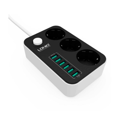 Мережевий фільтр Ldnio (SE3631/19044) 3 розетки, 6 USB, 2 м, Black/Grey