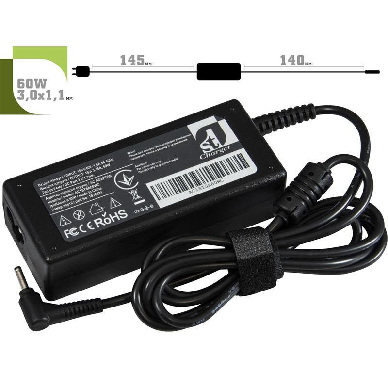 Блок живлення 1StCharger для ноутбука Samsung 19V 60W 3.16A 3.0х1.0мм + каб.живл. (AC1STSA60WC)