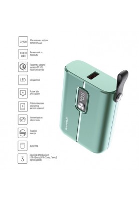 Універсальна мобільна батарея ColorWay Full Power 10000mAh Green (CW-PB100LPK2GR-PDD)