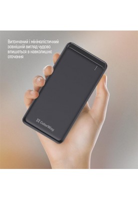 Універсальна мобільна батарея ColorWay Slim 10000mAh Black (CW-PB100LPF2BK)