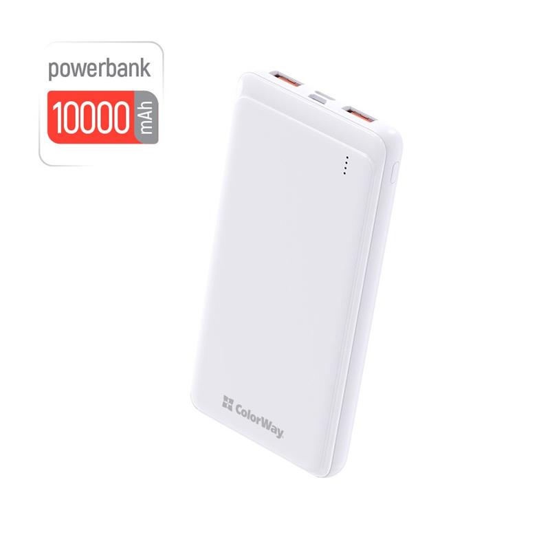 Універсальна мобільна батарея ColorWay Slim 10000mAh White (CW-PB100LPF2WT)