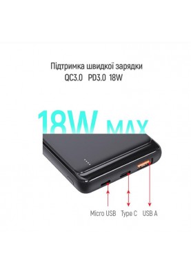 Універсальна мобільна батарея ColorWay Slim PD 10000mAh Black (CW-PB100LPG3BK-PD)