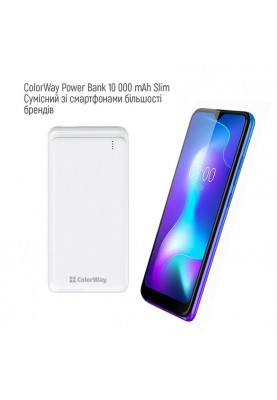 Універсальна мобільна батарея ColorWay Slim PD 10000mAh White (CW-PB100LPG3WT-PD)