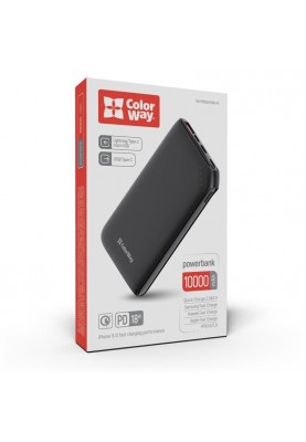 Універсальна мобільна батарея ColorWay Soft Touch 10000mAh Black (CW-PB100LPE3BK-PD)