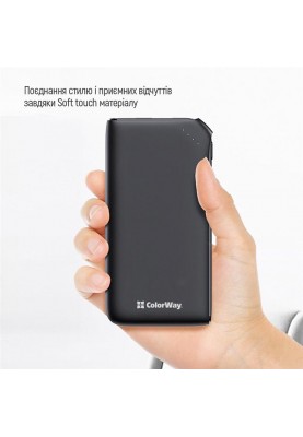 Універсальна мобільна батарея ColorWay Soft Touch 10000mAh Black (CW-PB100LPE3BK-PD)