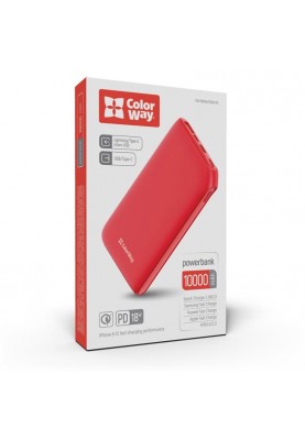 Універсальна мобільна батарея ColorWay Soft Touch 10000mAh Red (CW-PB100LPE3RD-PD)