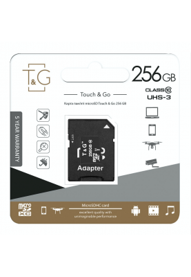 Карта пам`ятi MicroSDXC 256GB UHS-I U3 Class 10 T&G + SD-adapter (TG-256GBSD10U3-01)