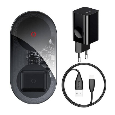 Безпровідний зарядний пристрій Baseus Simple 2in1 Turbo Edition 24W Black (TZWXJK-B01)