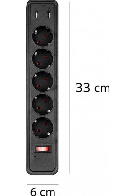 Мережевий фільтр XoKo (XK-SP-5-2) 5 розеток, 2 USB, 1.8 м, Black