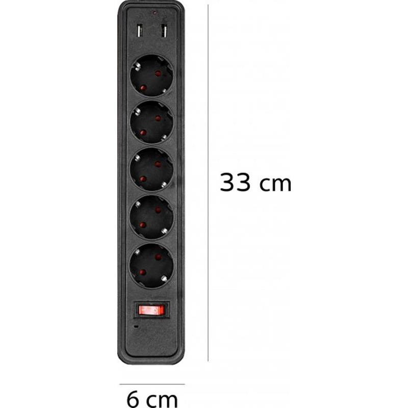 Сетевой фильтр XoKo (XK-SP-5-2) 5 розеток, 2 USB, 1.8 м, Black