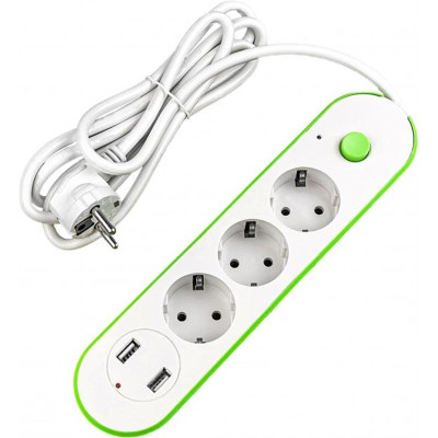 Мережевий фільтр XoKo (XK-SP-3-2) 3 розетки, 2 USB, 1.8 м, White