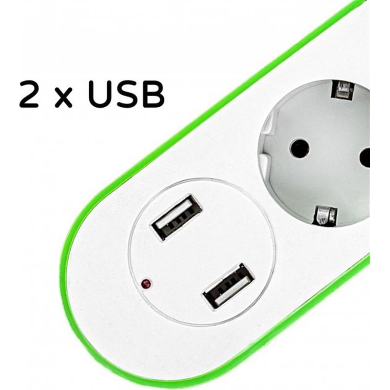 Мережевий фільтр XoKo (XK-SP-3-2) 3 розетки, 2 USB, 1.8 м, White