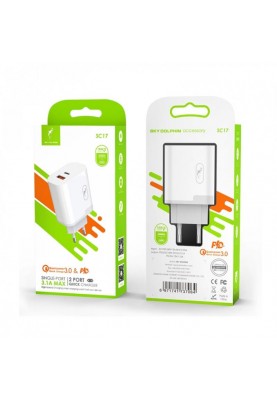 Зарядний пристрій SkyDolphin SC17 PD+QC3.0 (USB TYPE-Cx3A + USB TYPE-Ax3A) White (MZP-000110)