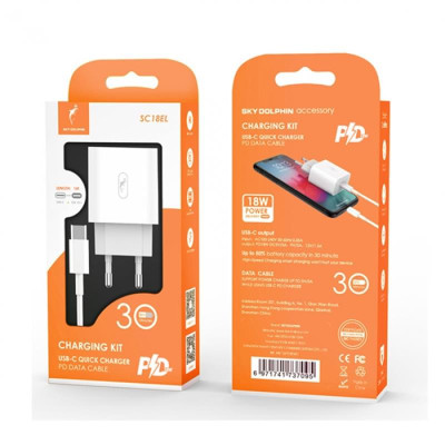 Зарядний пристрій SkyDolphin SC18EL PD2.0 (1USB-С, 3A) White (MZP-000156) + кабель Lightning Зарядний пристрій SkyDolphin SC18EL PD2.0 (1USB-С, 3A) White (MZP-000156) + кабель Lightning
