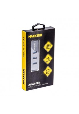 Концентратор USB Type-C Maxxter 4хUSB3.0, RJ-45 Grey (NECH-3P-02)