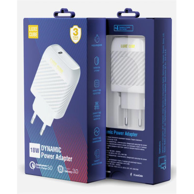 Мережевий зарядний пристрій Luxe Cube Dynamic 18W (1USBх3A) White (4446689880643) Мережевий зарядний пристрій Luxe Cube Dynamic 18W (1USBх3A) White (4446689880643)
