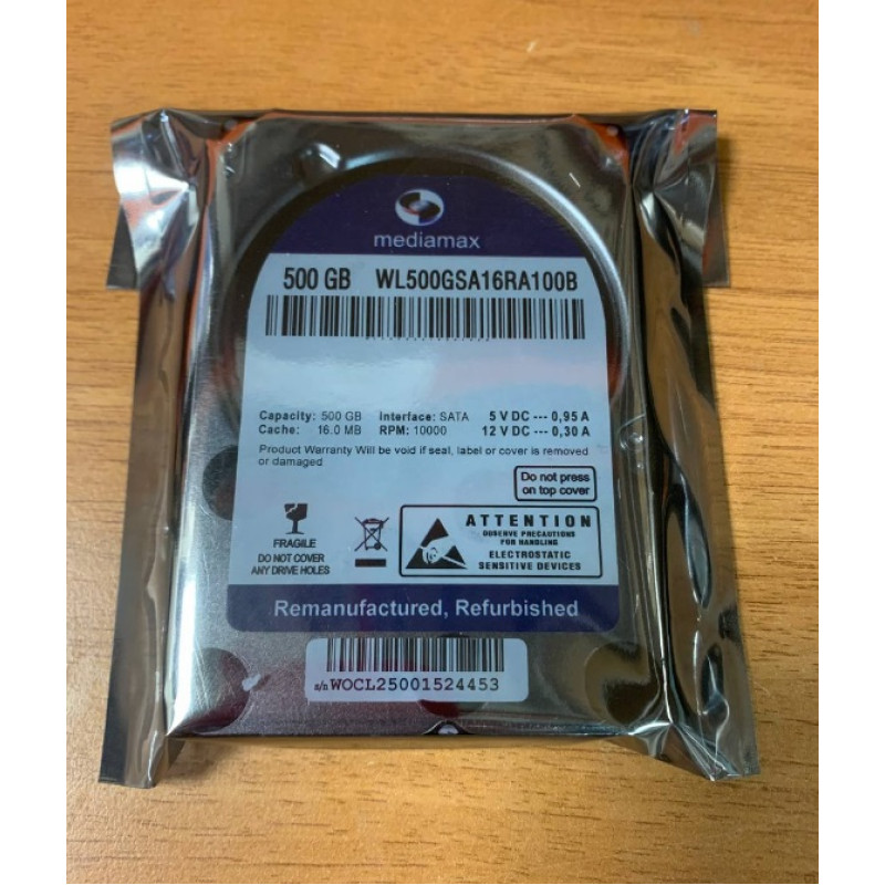 Накопитель HDD 2.5" SATA  500GB Mediamax 10000rpm 16MB (WL500GSA16RA100B) Refurbished