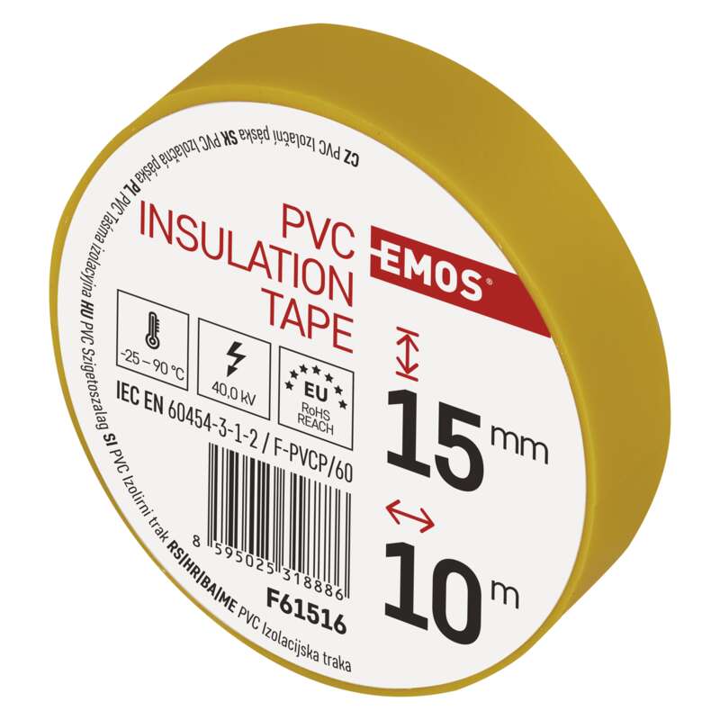 Лента изоляционная EMOS ПВХ 15мм/10м желтая (F61516)