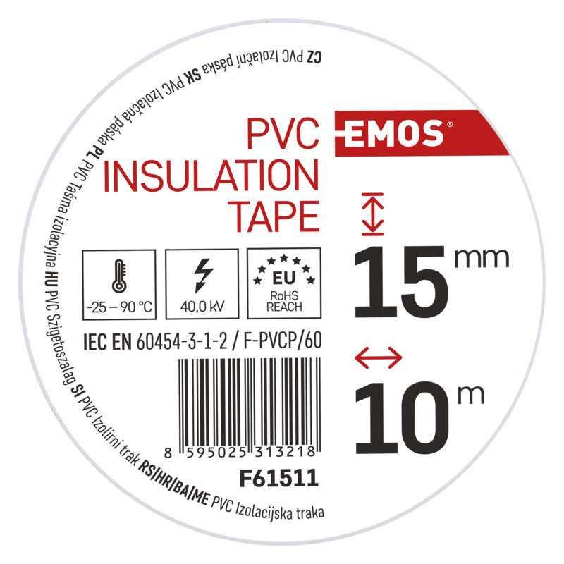 Лента изоляционная EMOS ПВХ 15мм/10м белая (F61511)