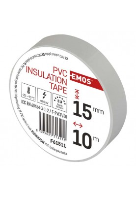 Стрічка ізоляційна EMOS ПВХ 15мм/10м біла (F61511)