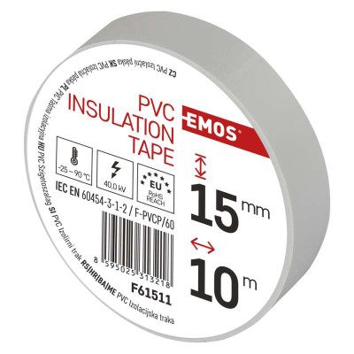Стрічка ізоляційна EMOS ПВХ 15мм/10м біла (F61511)
