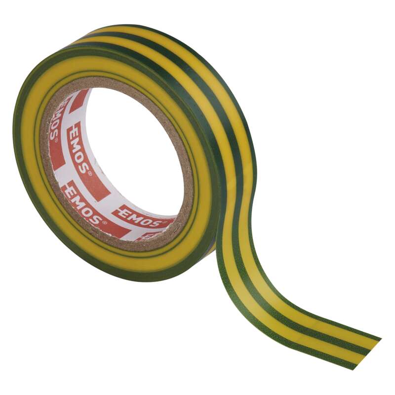 Лента изоляционная EMOS ПВХ 15мм/10м желтая с зеленым (F61515)