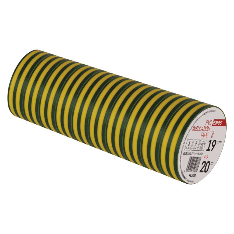 Лента изоляционная EMOS ПВХ 19мм/20м желтая с зеленым (F61925)