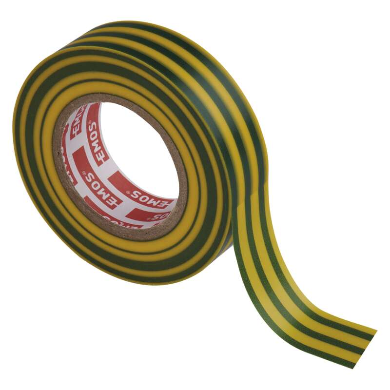 Лента изоляционная EMOS ПВХ 19мм/20м желтая с зеленым (F61925)