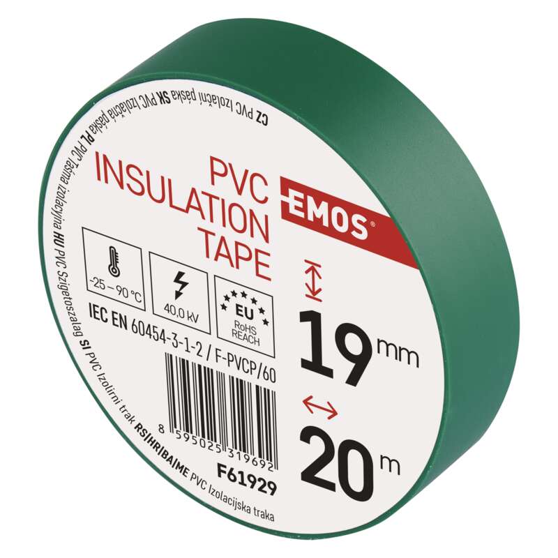 Лента изоляционная EMOS ПВХ 19мм/20м зеленая (F61929/F619292)