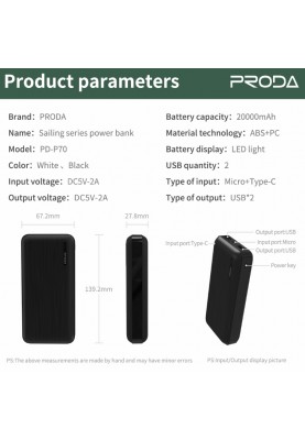Універсальна мобільна батарея Proda PD-P70 20000mAh White (PRD-PDP70-WT)