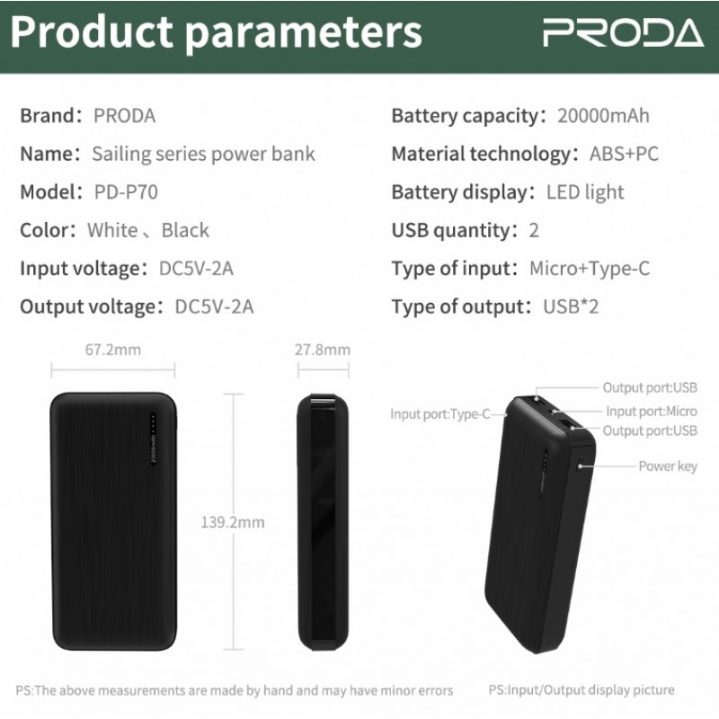 Универсальная мобильная батарея Proda PD-P70 20000mAh White (PRD-PDP70-WT)
