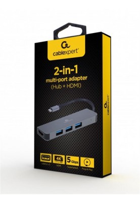 Концентратор USB-C Cablexpert 3хUSB3.1 метал, Grey (A-CM-COMBO2-01)