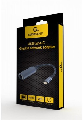 Адаптер Cablexpert USB Type-C - RJ-45 (M/F), 0.15 м, Black (A-USB3C-LAN-01)