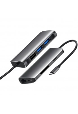 Док-станція ProLogix (PR-WUC-105B) 7 in 1 USB3.1 Type C to HDMI+2*USB3.0+PD+Lan+TF+SD_бн