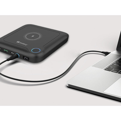 Мобільна батарея Sandberg 24000mAh, PD18W, DC 12-24V 12 конекторів, 2xUSB-C, USB-A, Wireless(420-57)