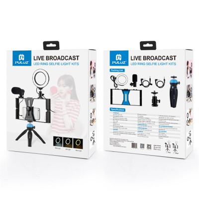 Комплект блогера Puluz PKT3025L 4в1 (кільцеве світло, кріплення, тримач для телефону, мікрофон) Комплект блогера Puluz PKT3025L 4в1 (кільцеве світло, кріплення, тримач для телефону, мікрофон)