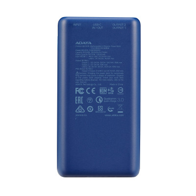 Універсальна мобільна батарея A-DATA P20000QCD 20000mAh Blue