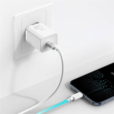 Мережевий зарядний пристрій Baseus Super Si Quick Charger (1USBx3A) White (TZCCSUP-B02) + кабель Lightning Мережевий зарядний пристрій Baseus Super Si Quick Charger (1USBx3A) White (TZCCSUP-B02) + кабель Lightning