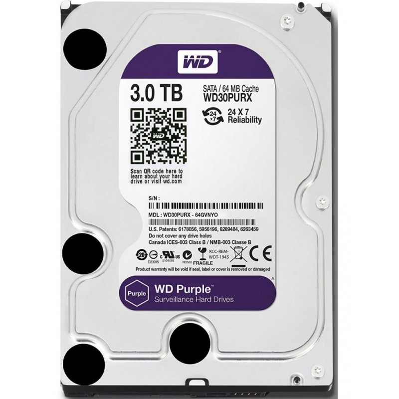 Накопичувач HDD SATA 3.0TB WD Purple 5400rpm 64MB (WD30PURZ)_