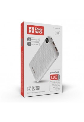 Універсальна мобільна батарея ColorWay LCD 10000mAh White (CW-PB100LPI3WT-PDD)