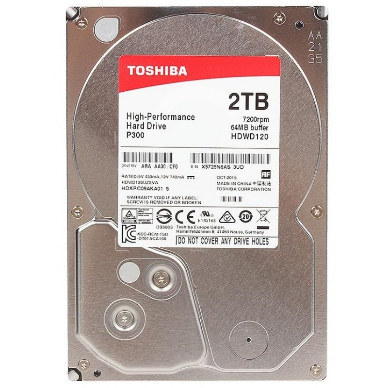 Накопитель HDD SATA 2.0TB Toshiba P300 7200rpm 64MB (HDWD120UZSVA)